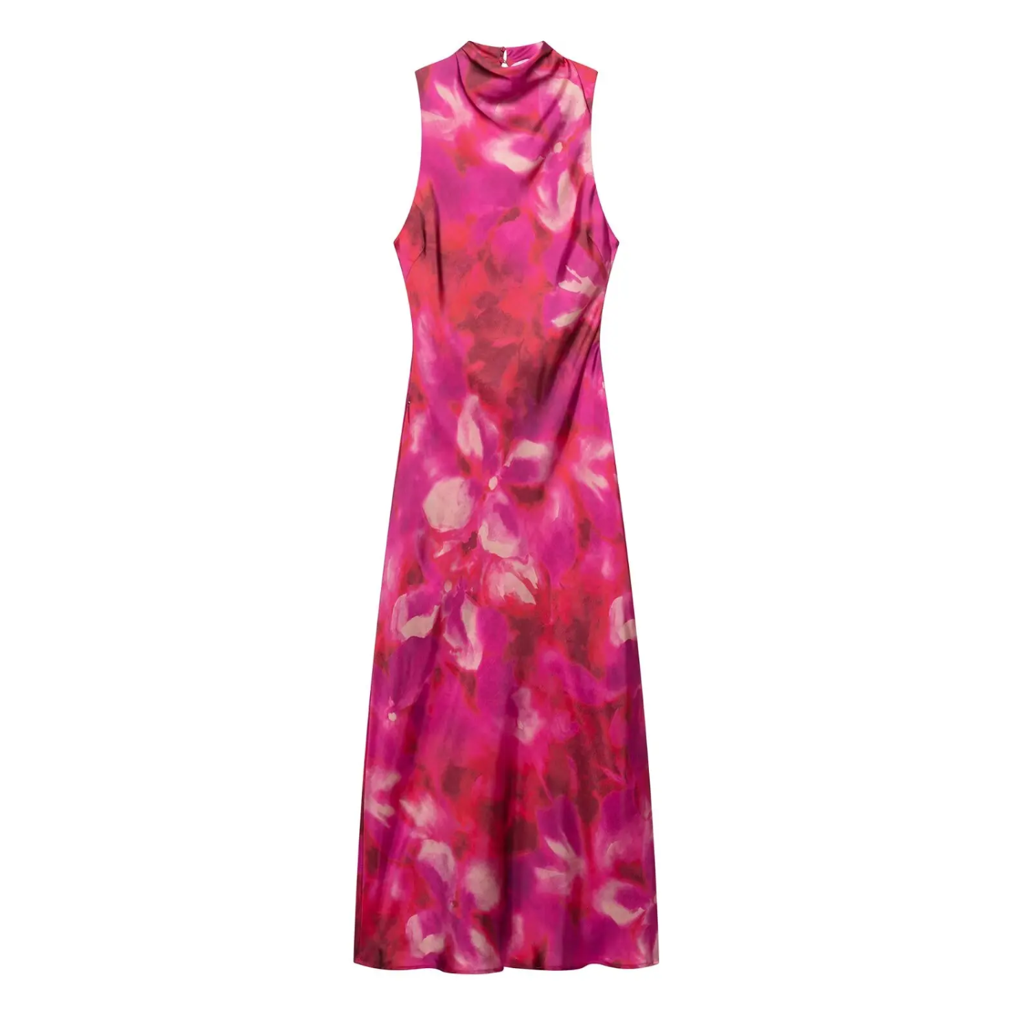 Evelyn |  Printed Satin Sleeveless Slim Midi Dress