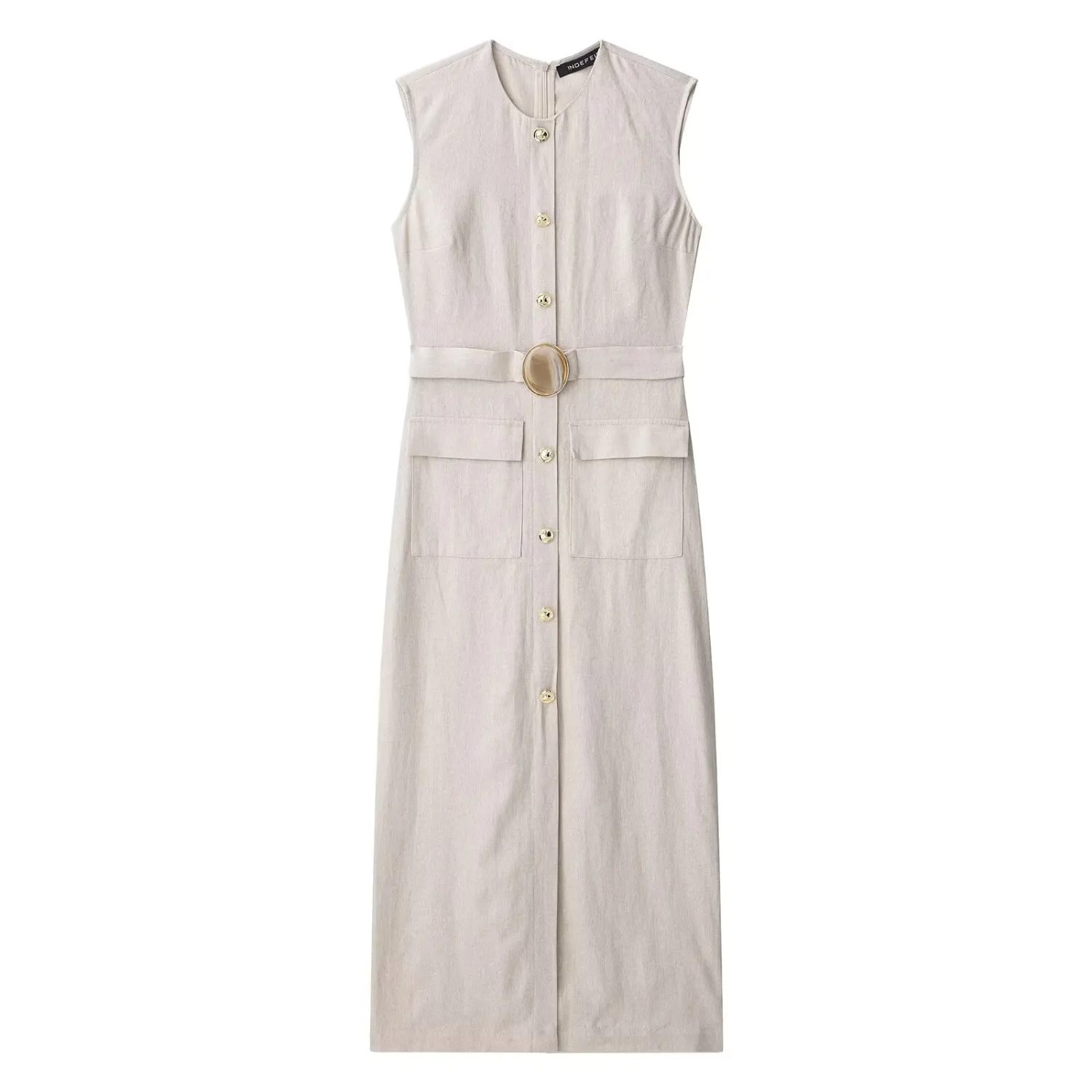 Chloe | Round-Neck Sleeveless Midi Dress with Barrel Pocket