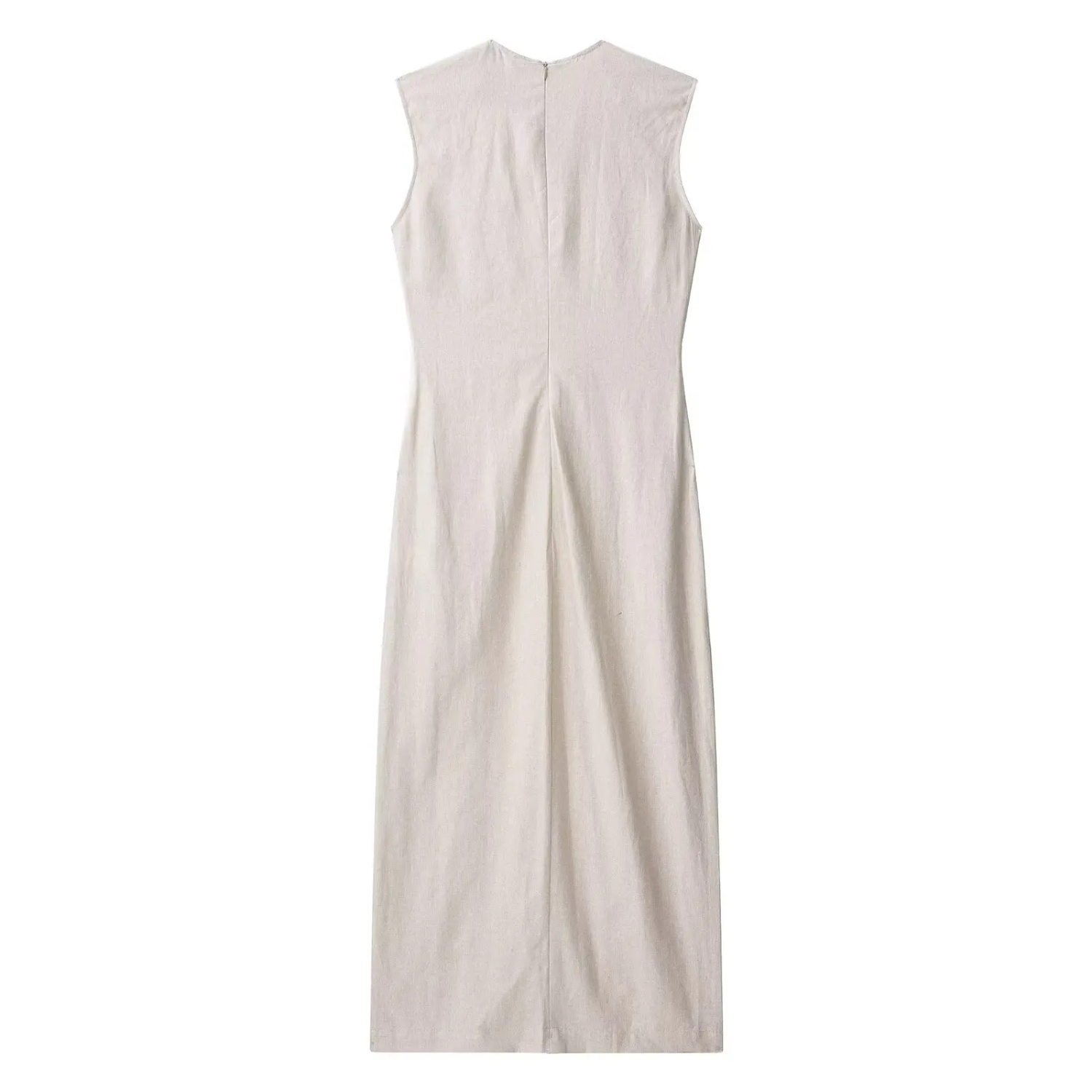 Chloe | Round-Neck Sleeveless Midi Dress with Barrel Pocket