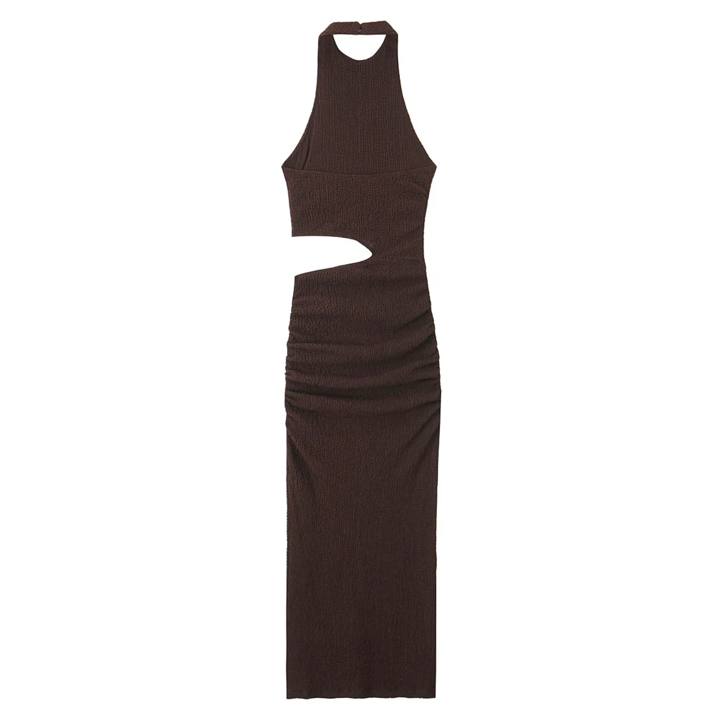 Grace | Textured Halter Neck Sleeveless Backless Midi Dress