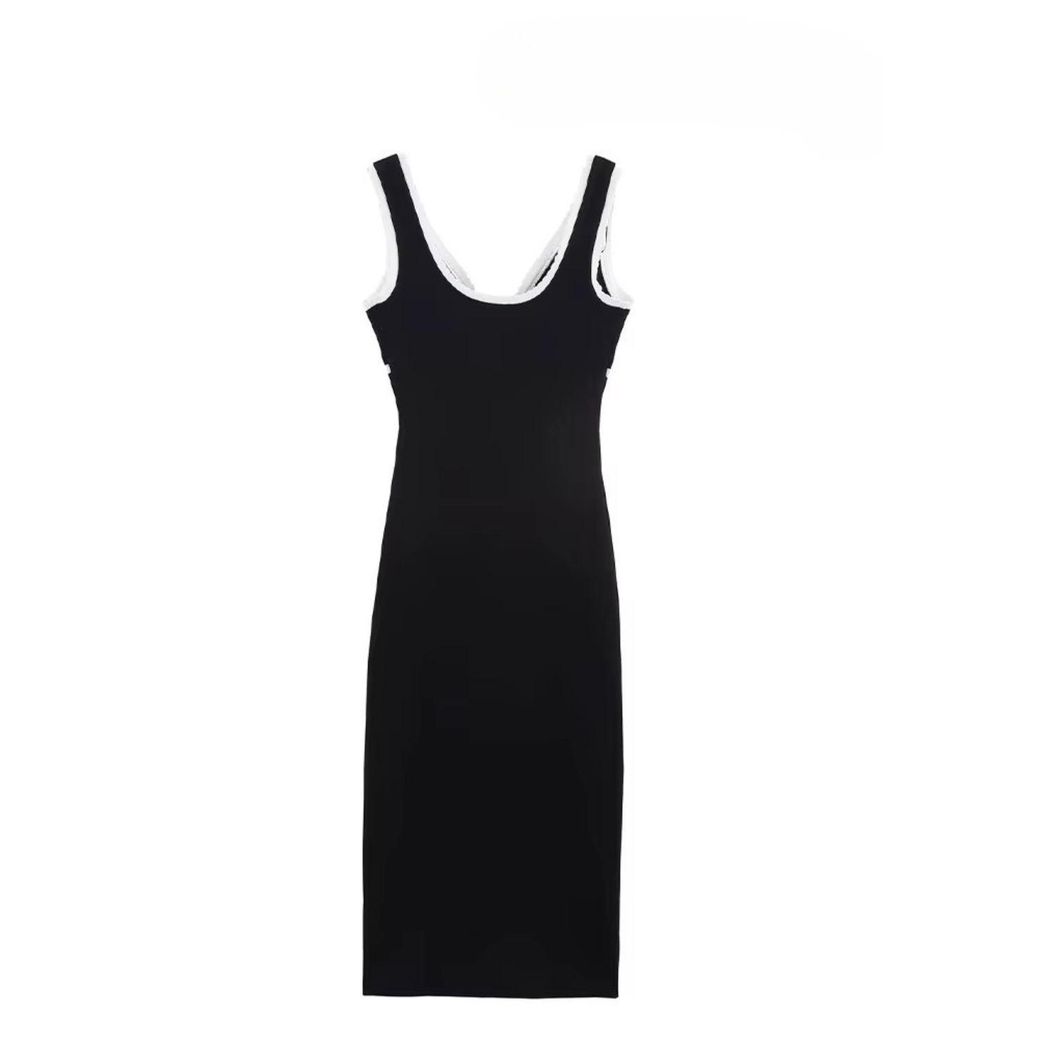Abigail | Contrast Trim V-Neck Knitted Sleeveless Midi Dress