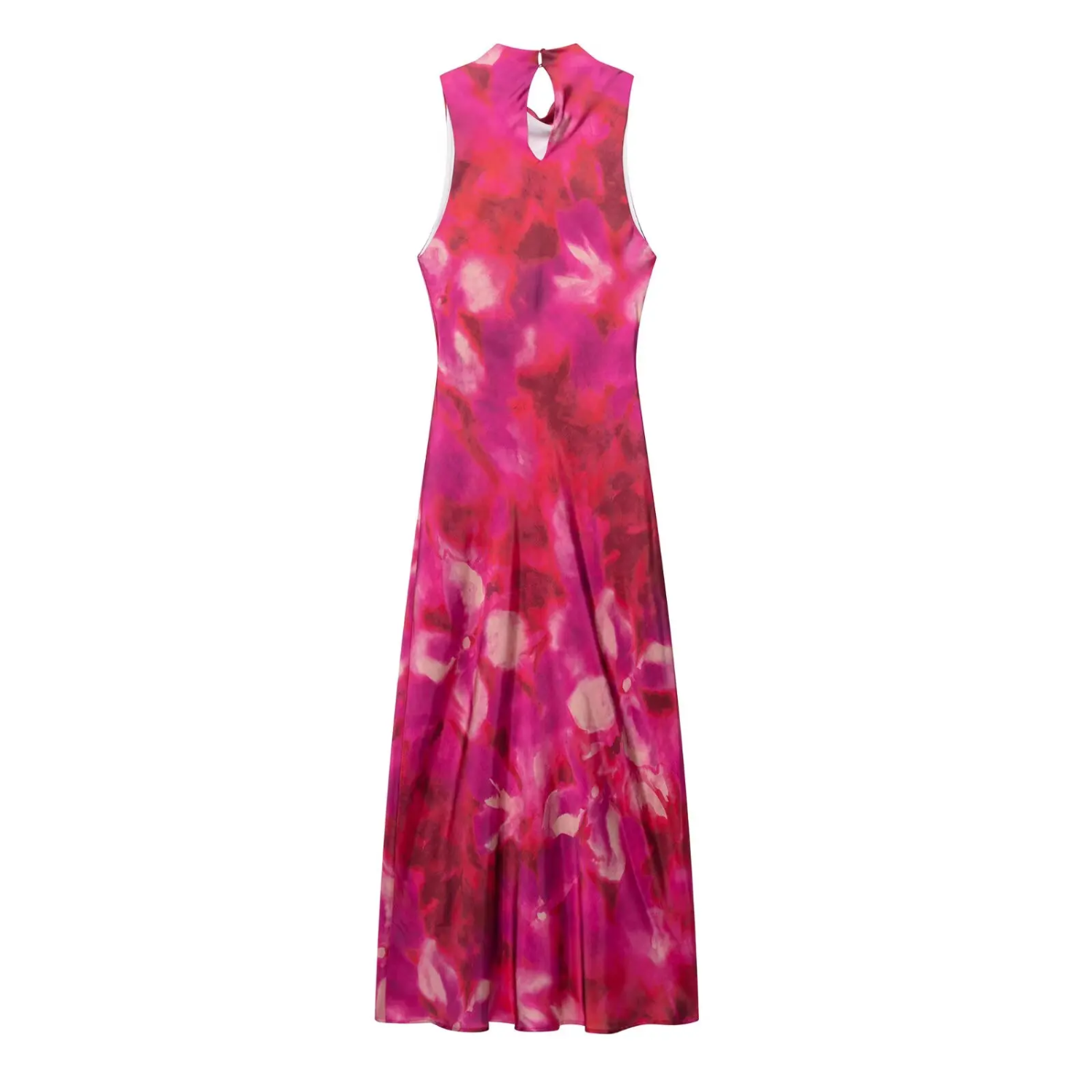 Evelyn |  Printed Satin Sleeveless Slim Midi Dress