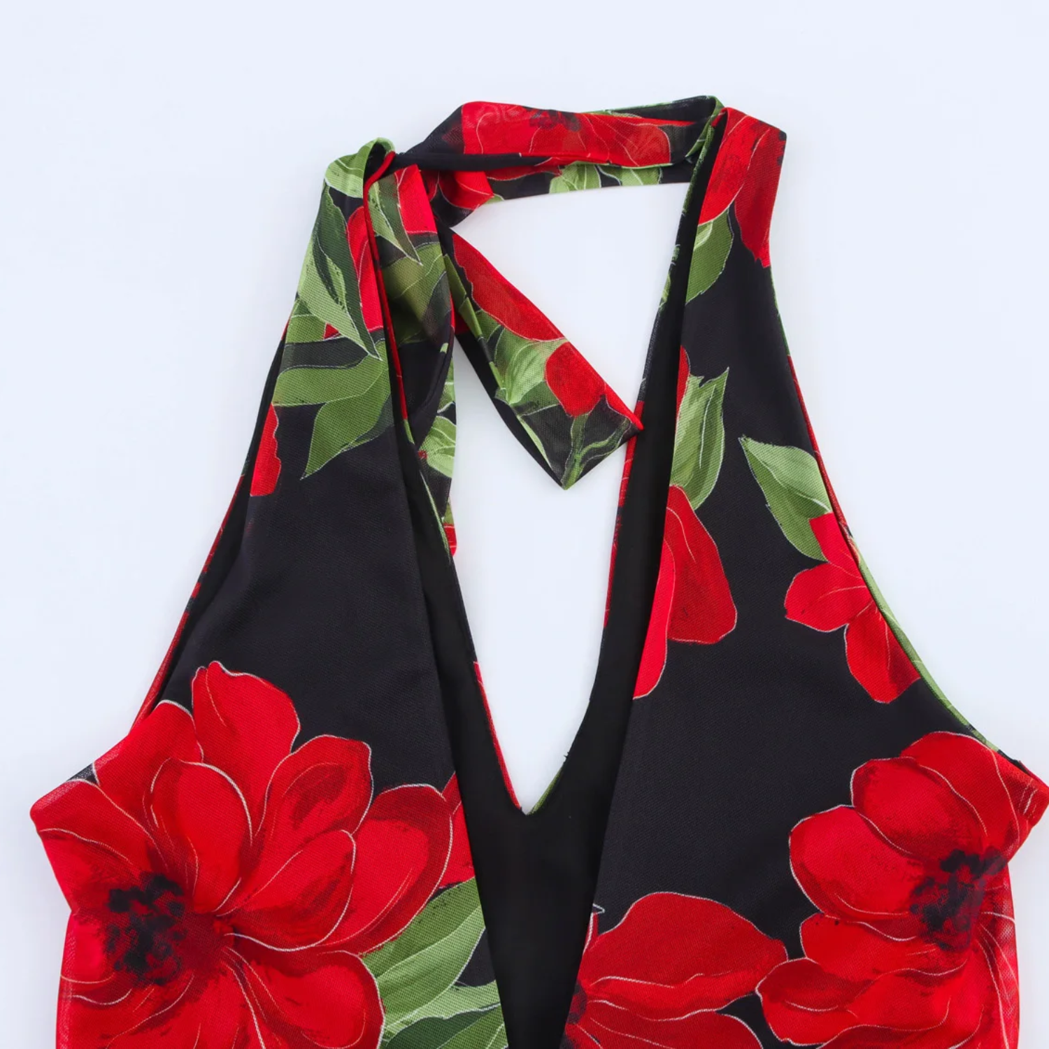 Scarlett | Printed Tulle V-Neck Sleeveless Long Dress with Scarf