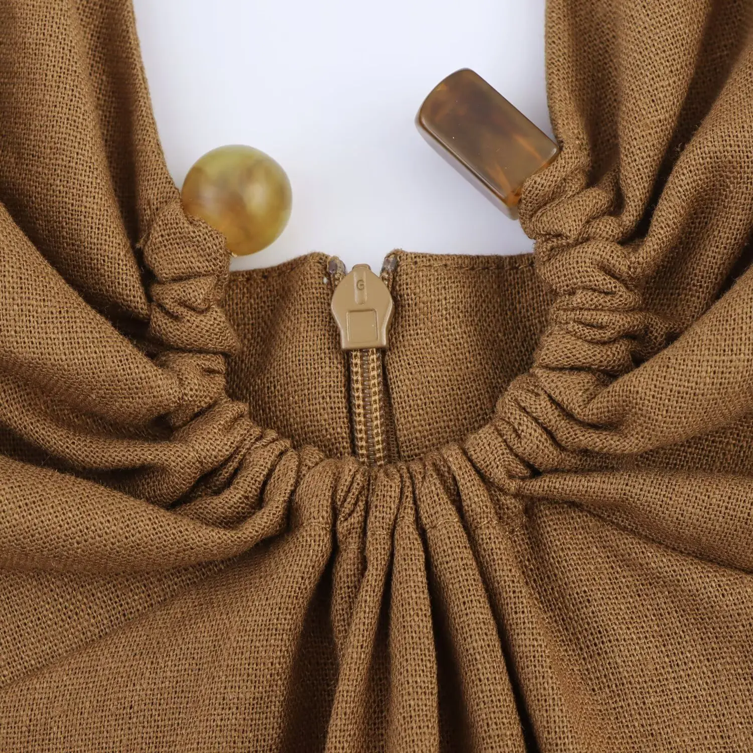 Ellie | Linen Buckle Strap Backless Zipper Midi Dress