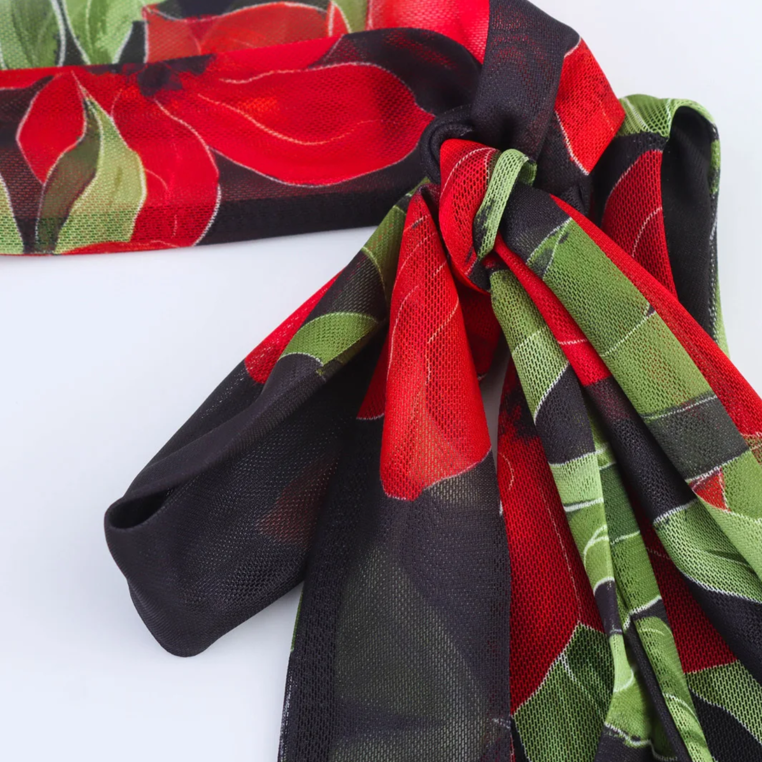 Scarlett | Printed Tulle V-Neck Sleeveless Long Dress with Scarf