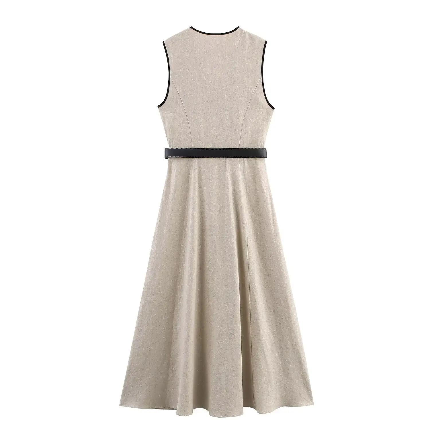 Lily |  V-Neck Single-Breasted Sleeveless Midi Dress with Belt