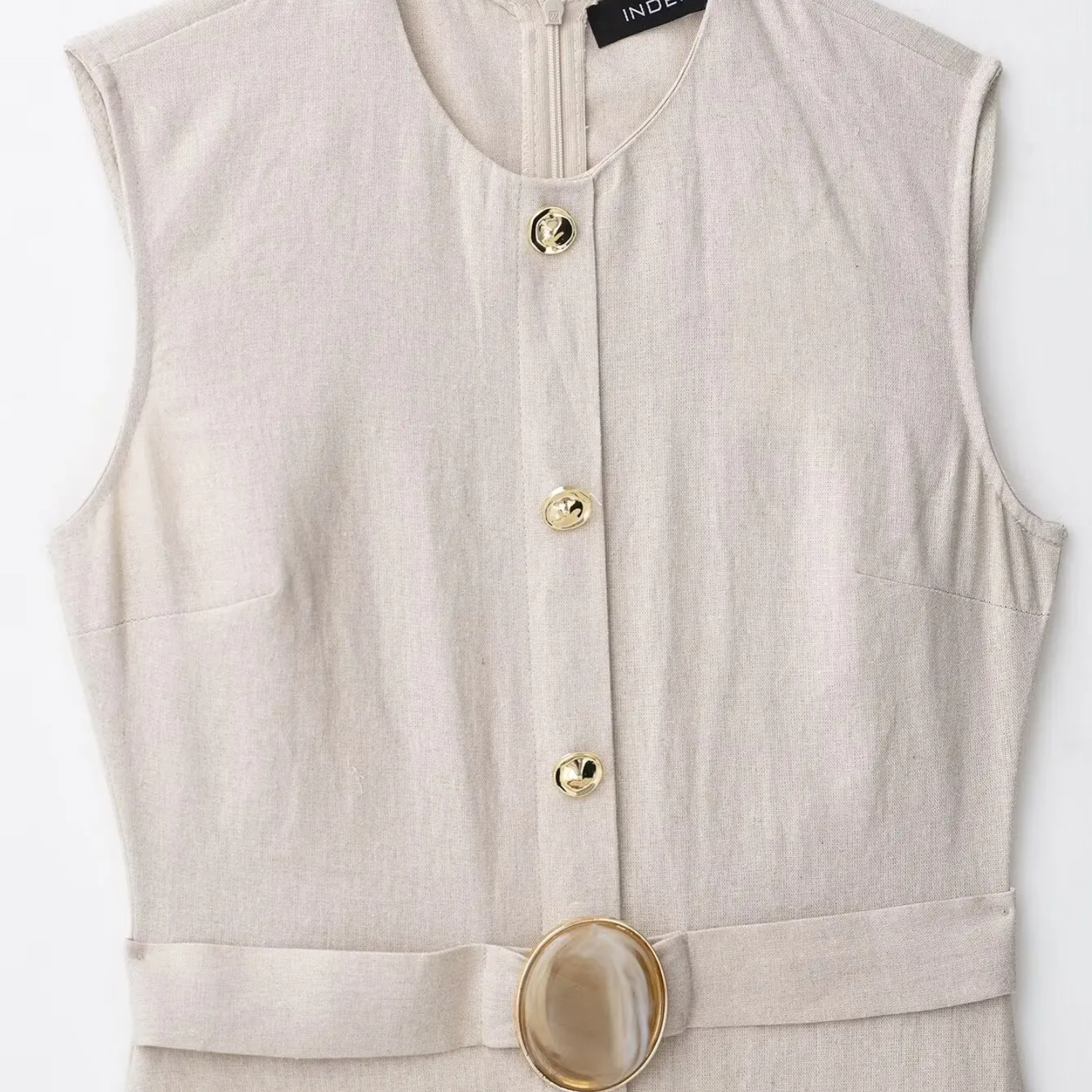 Chloe | Round-Neck Sleeveless Midi Dress with Barrel Pocket