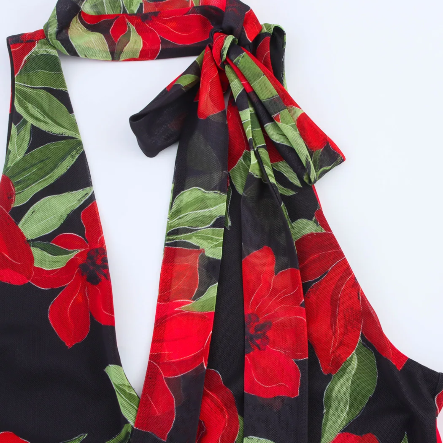 Scarlett | Printed Tulle V-Neck Sleeveless Long Dress with Scarf